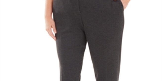 Calvin Klein Women's Faux Leather Waist Slim Leg Pants Gray 14W, Gray / Cool Gray, alternate image number 1