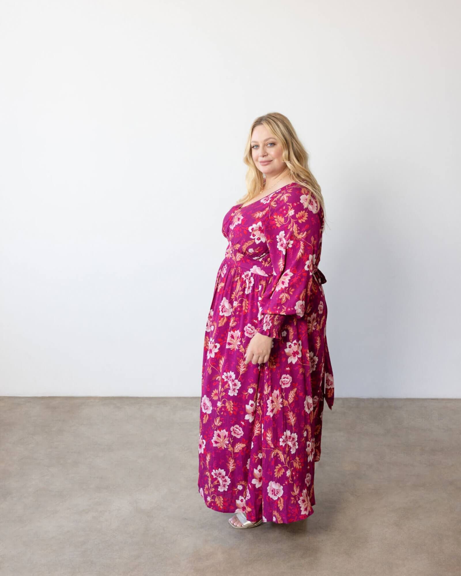 Rebecca Maxi Dress, Bordeaux Print / Deep Fuchsia, alternate image number 2
