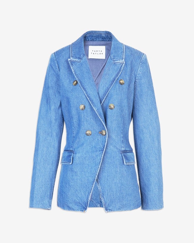 Michelle Denim Blazer, Medium Indigo Blue / Chambray Denim Medium, alternate image number null