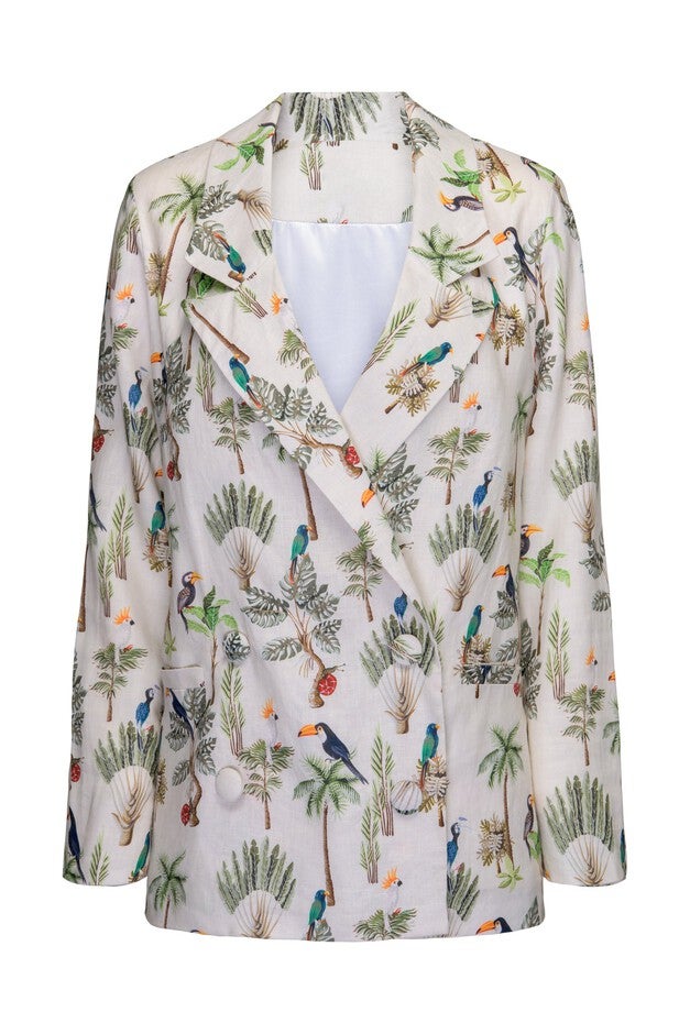 Tropics Printed Boyfriend Blazer, Cream Print / Cream, alternate image number 3