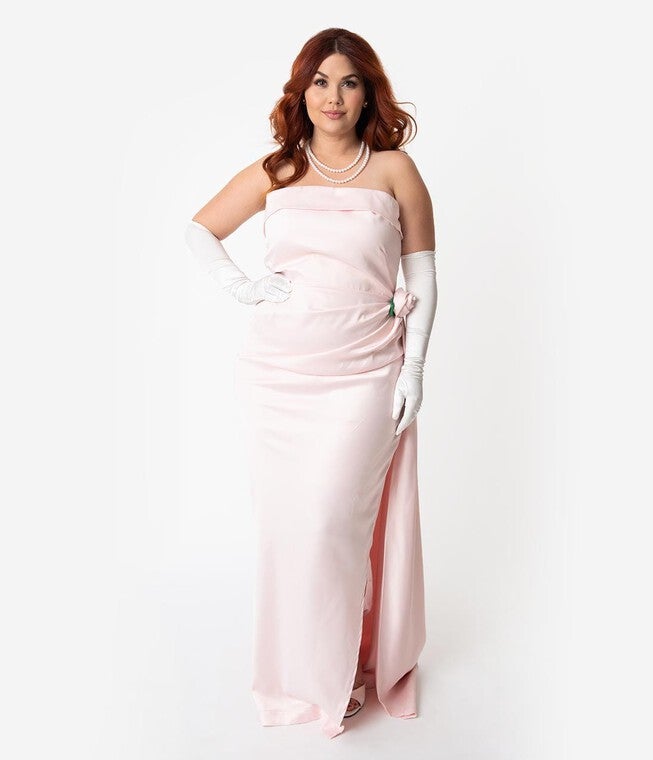 Barbie™ x Unique Vintage Pink Satin Strapless Enchanted Evening Gown, Light Pink / Pink, alternate image number 4