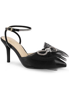 Rhinestone Mesh Bow Slingback Stiletto Heel Dress Pumps
