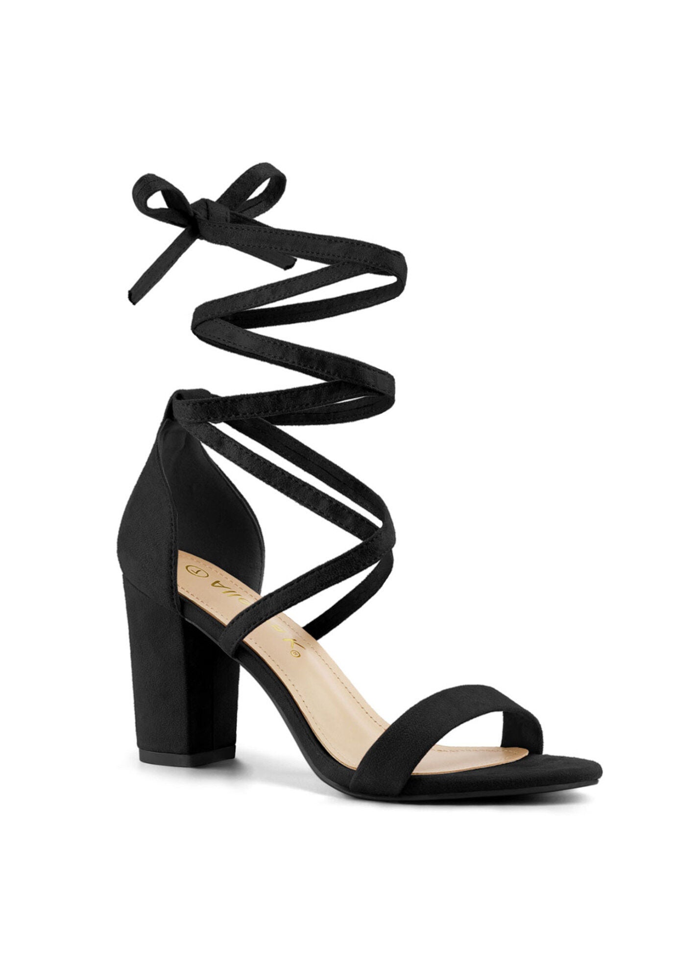 Strappy Chunky High Heels Lace Up Heels Sandals, Black / Black, hi-res image number 0