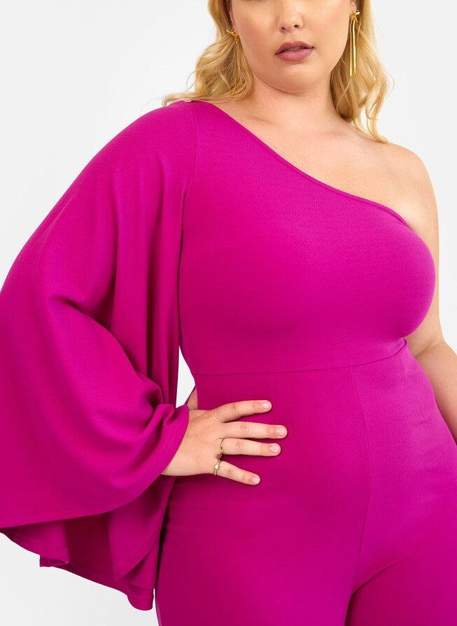 OPAL EXTREME SINGLE SLEEVE WIDE LEG JUMPSUIT - MAGENTA, Purple / Purple, alternate image number 1