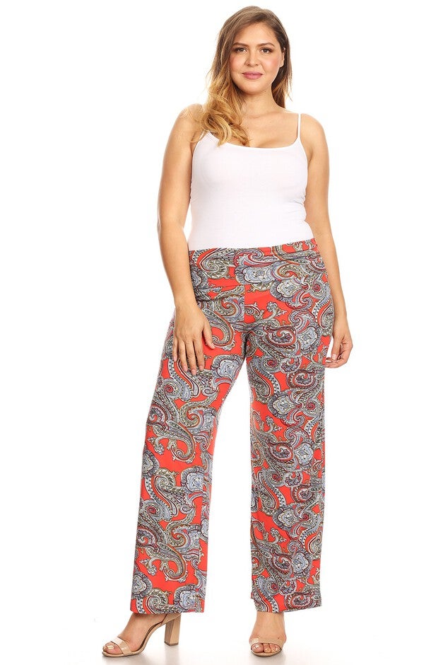 Paisley Printed Palazzo Pants, Red Paisley / Red, alternate image number null