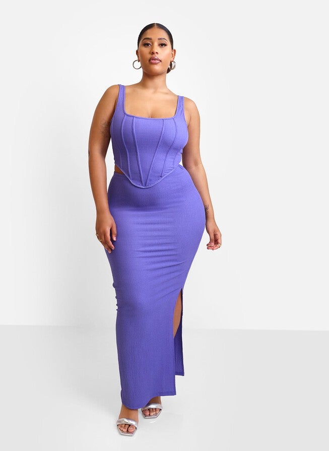 WINNIE TEXTURED RUCHED MAXI BODYCON SKIRT - PERIWINKLE, Purple / Purple, alternate image number 2