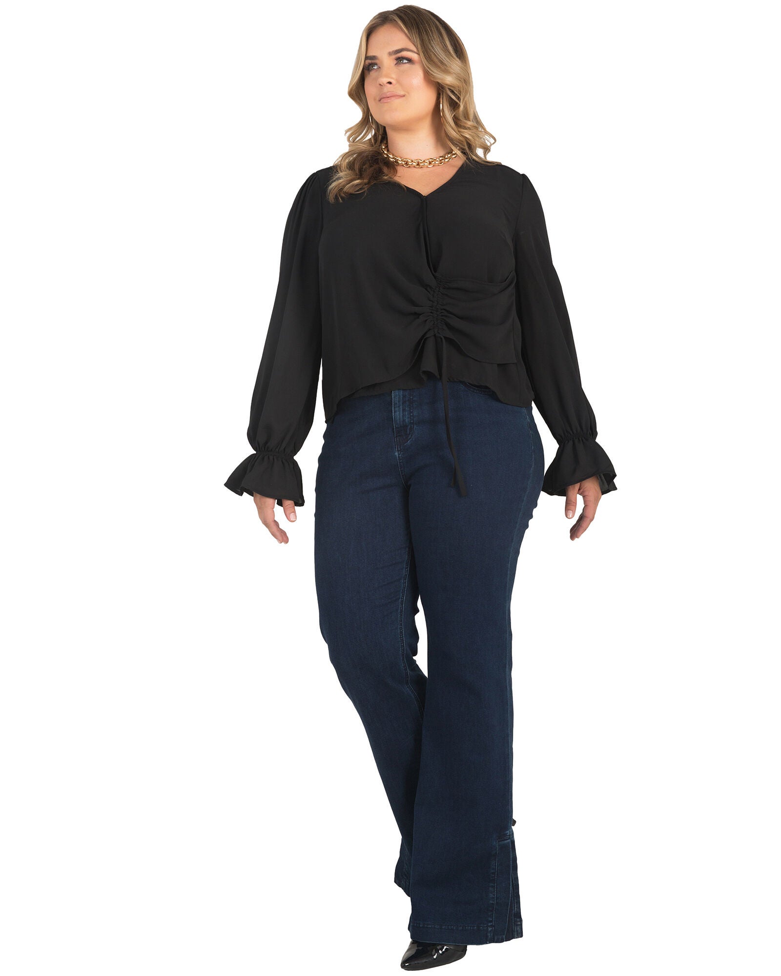 Plus Size Vera Tie Front Flute Sleeve Blouse, , alternate image number 8