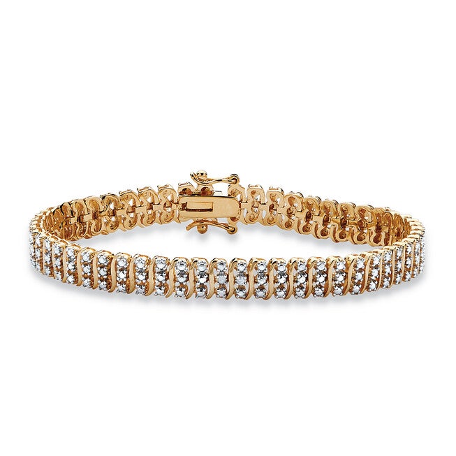 Diamond Accent S-Link Tennis Bracelet Yellow Gold-Plated 8 inches, White / White, hi-res image number null