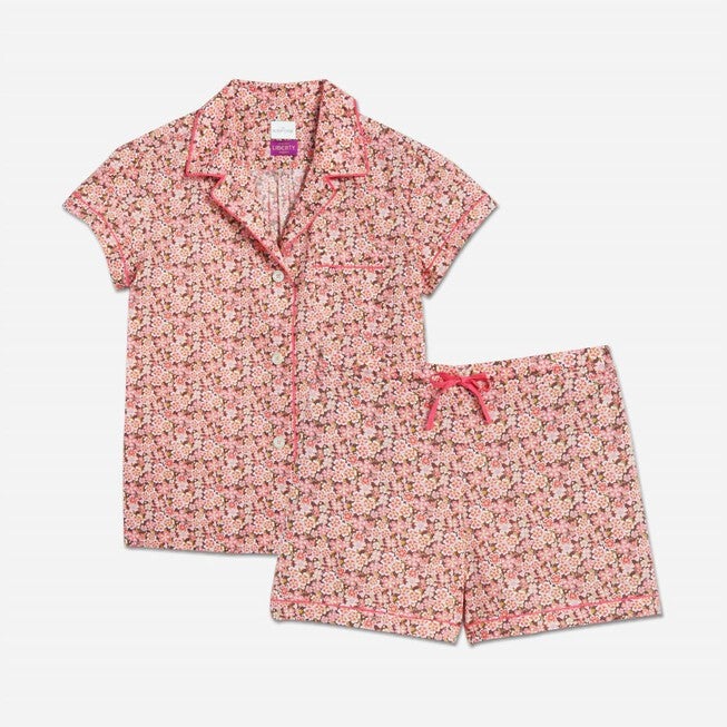 LIBERTY PRINT FLORAL COTTON CLASSIC SHORT PJ SET IN ANOKI ROSE, Anoki Rose / Pink, alternate image number null