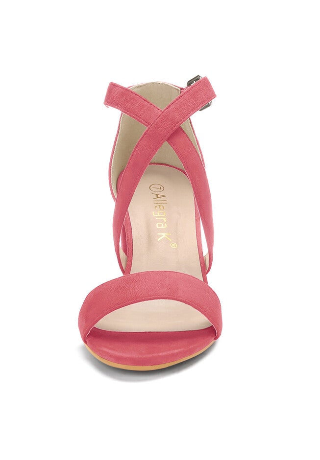 Open Toe Cross Strap Mid Block Heel Sandals, Watermelon Red / Peach, alternate image number 1