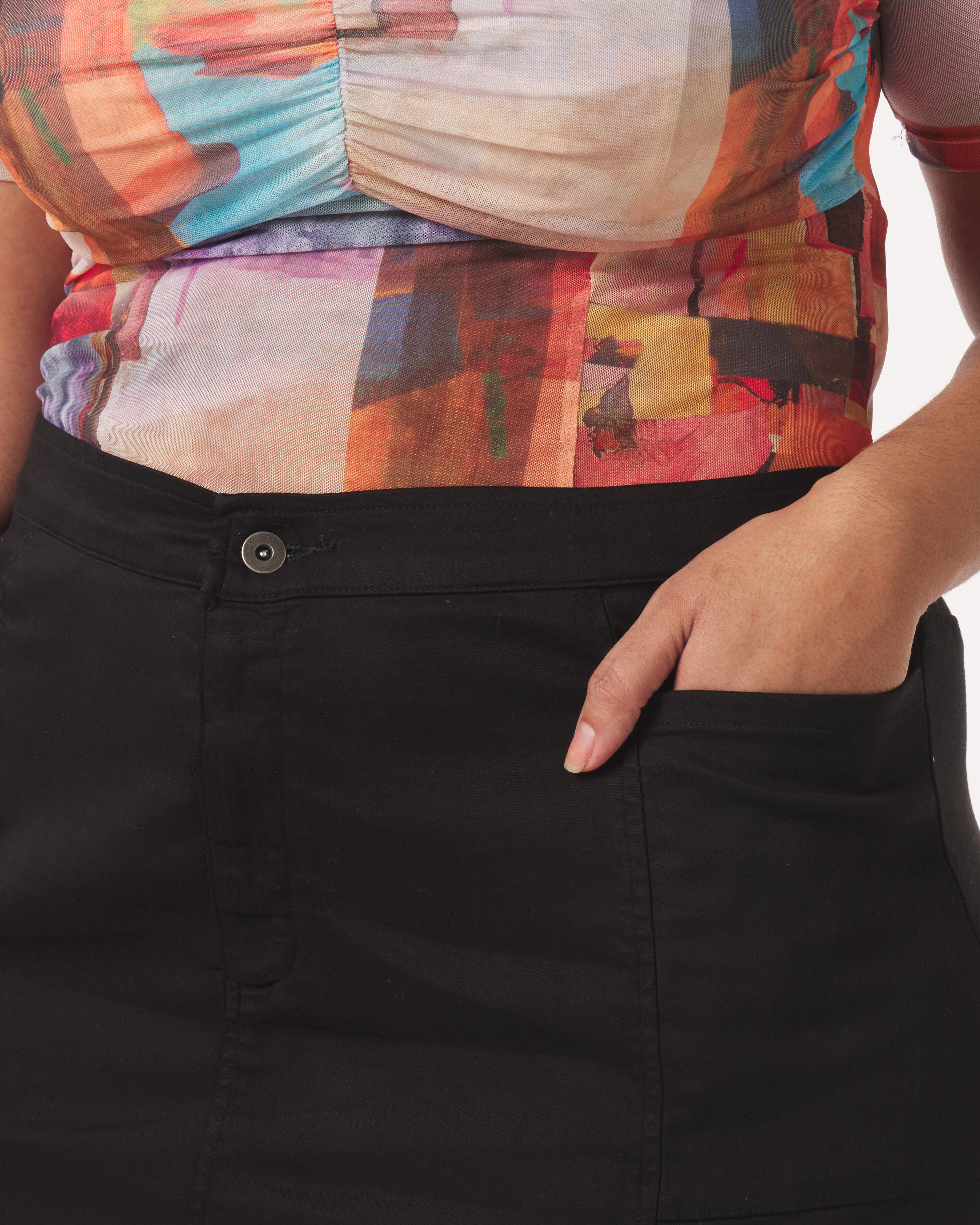 Leah Cotton Tencel Cargo Mini Skirt, Black / Black, alternate image number 2