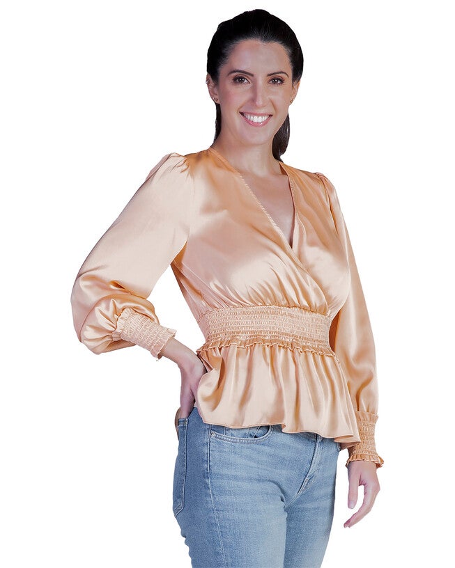 Stephanie Women's Satin V-Neck Long Sleeves Blouse, , alternate image number 7