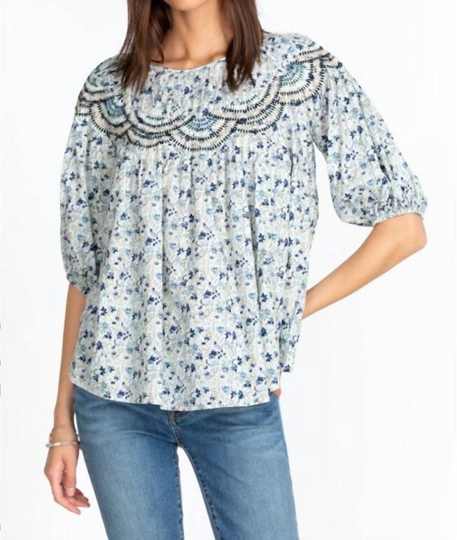 FLORAL TATIANA TOP IN PEASANT, Peasant / Light Blue, hi-res image number 0
