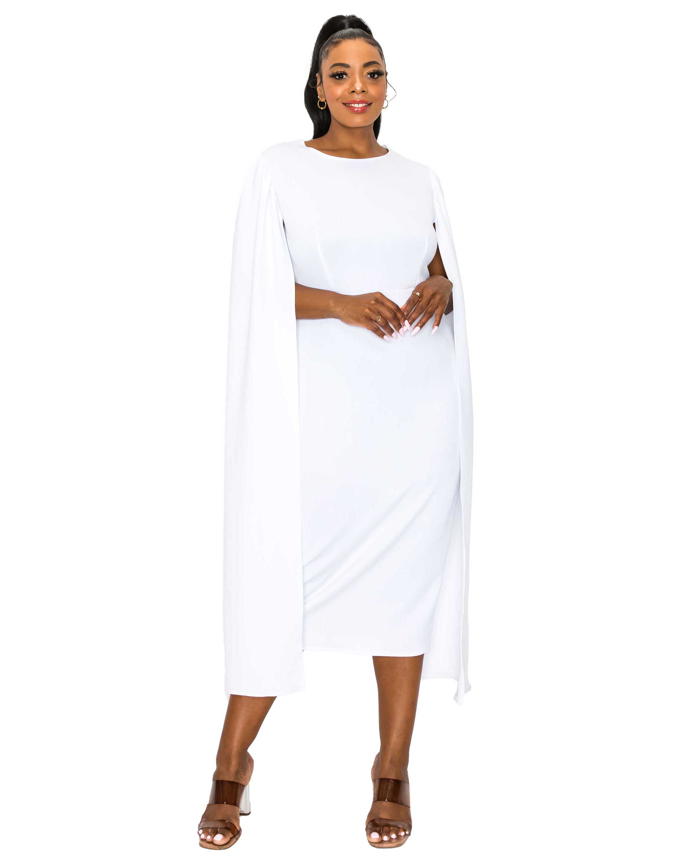 Naomi Cape Dress, White / White, hi-res image number 0