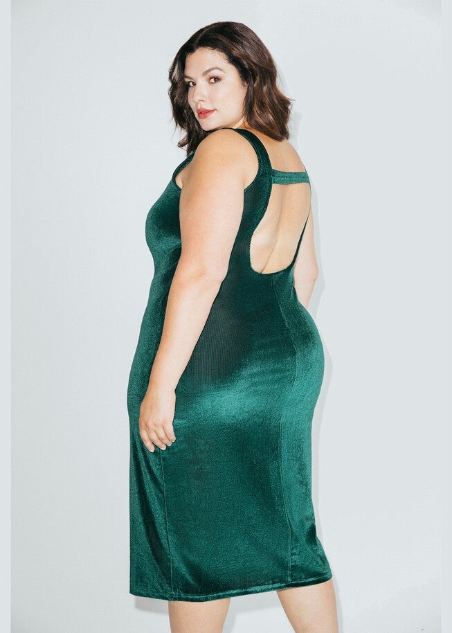 Open Back Green Velvet Dress | Dia & Co Open Back Green Velvet Dress | Dia & Co
