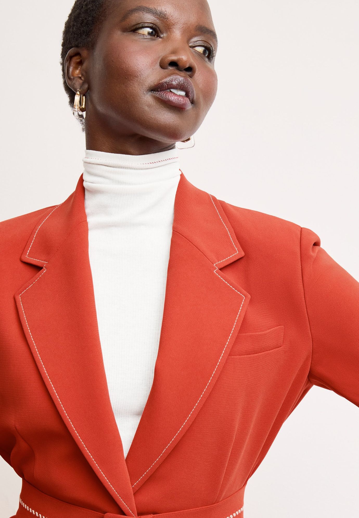 Axam Layering Turtleneck - Contrast Organic Ribbed Pima Cotton, IvoryRed / White, alternate image number 4