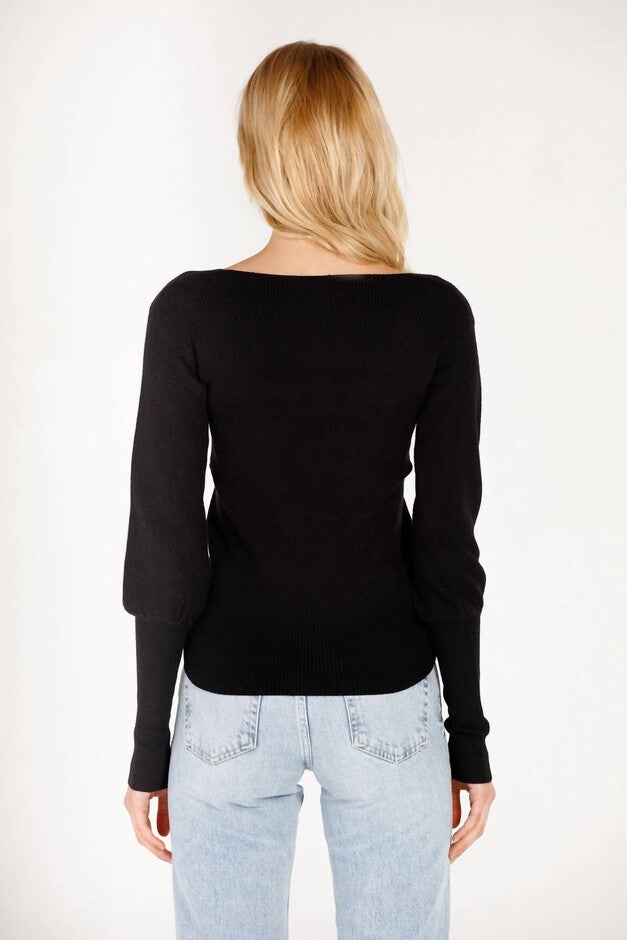 SQUARE NECK SWEATER IN BLACK, , alternate image number null
