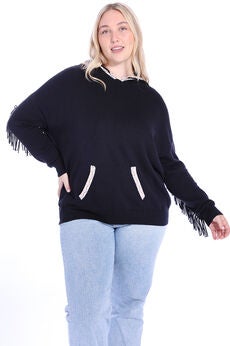 Cotton Cashmere Embroidered Fringe Hoodie