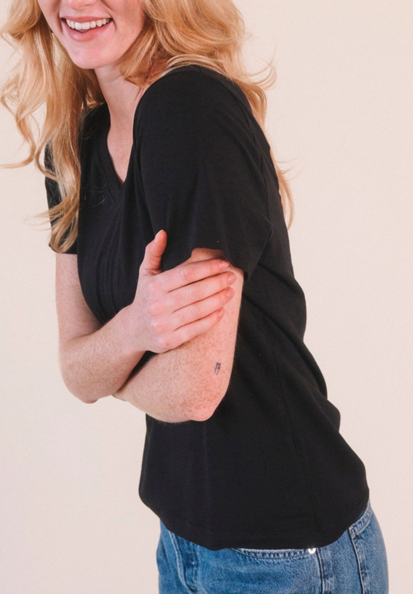 Plus Louise Organic Cotton + Tencel  V-neck Tee, Black / Black, alternate image number 2