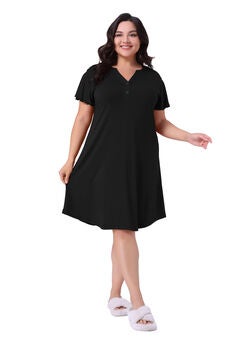 V Neck Nightshirt Ruffle Short Sleeve Loungewear