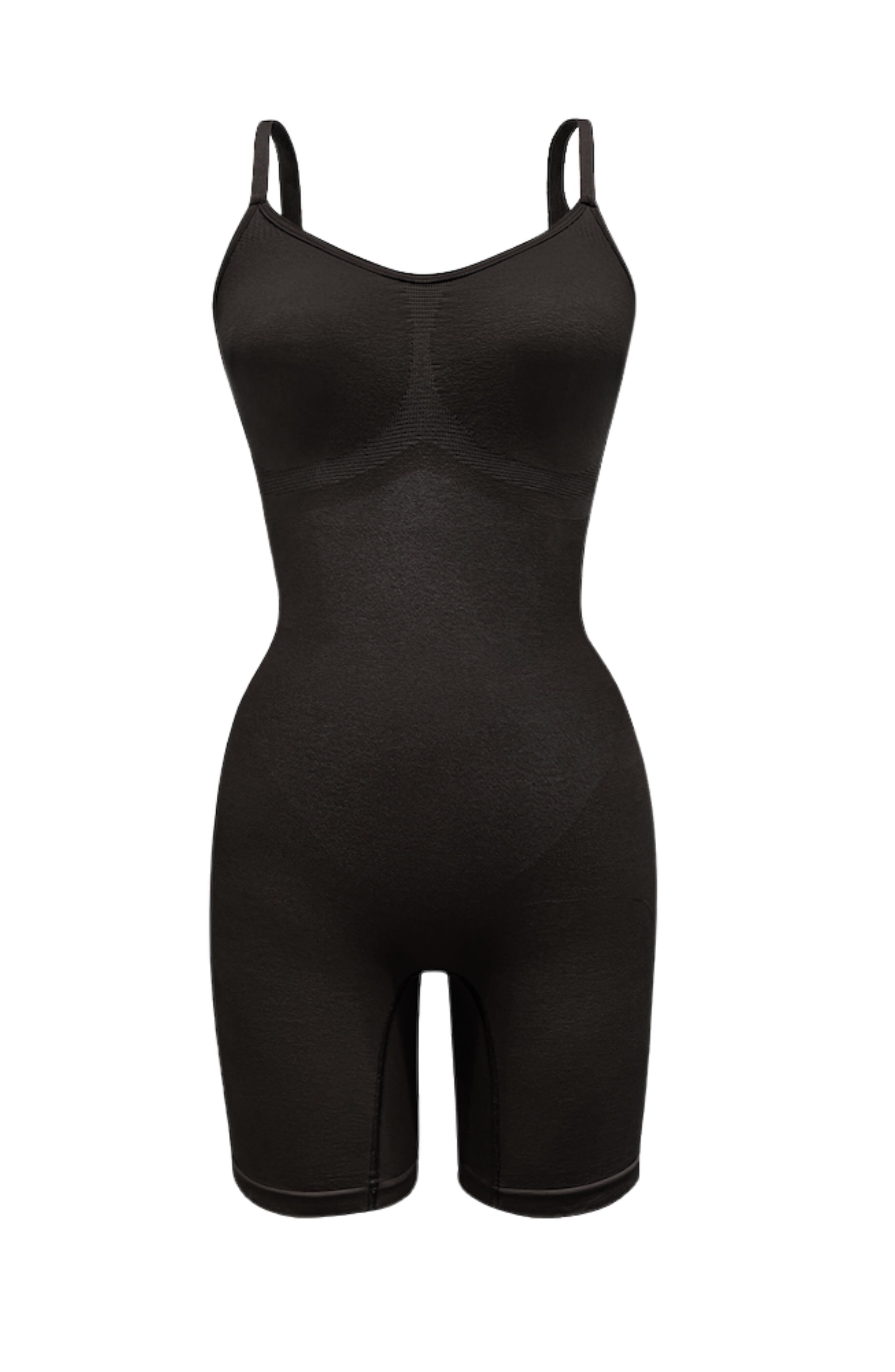 Mid-Thigh Plant-Based Shapewear Bodysuit, Black / Black, alternate image number 2