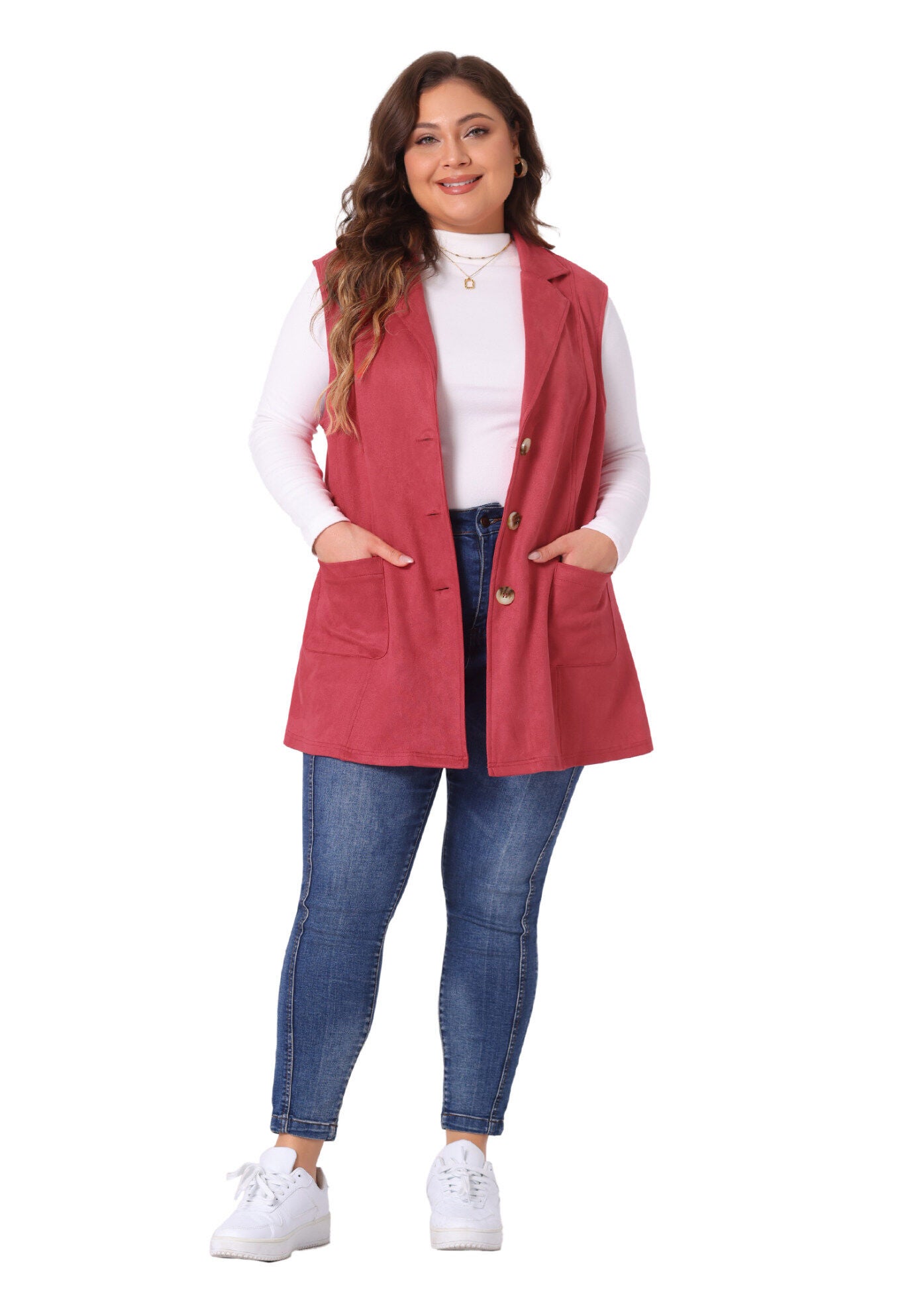 Lapel Suede Utility Vest, Red / Red, hi-res image number 0