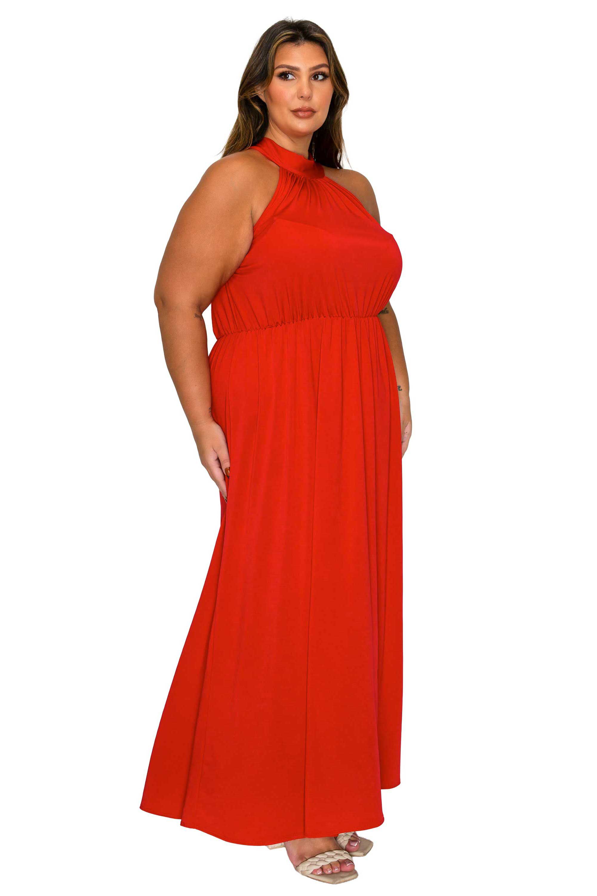 Cassia Halter Neck Dress, Red / Red, alternate image number 1