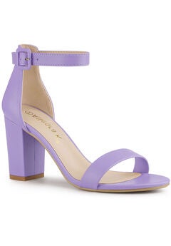 Solid Color Buckle Block Heel Ankle Strap Sandals