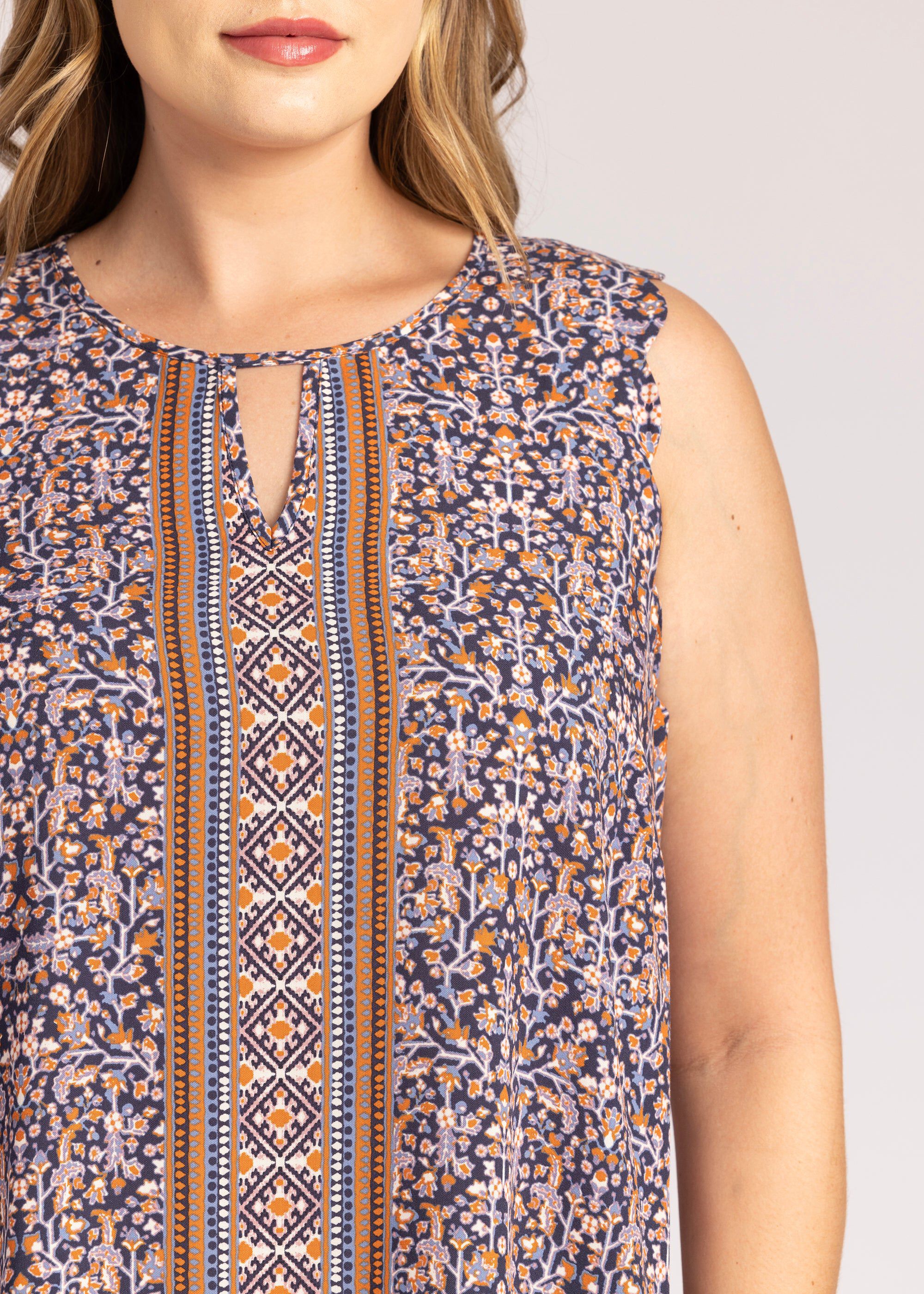 Mercy Boho Tank Top with Keyhole, o329 INDIGO / Navy, alternate image number 4