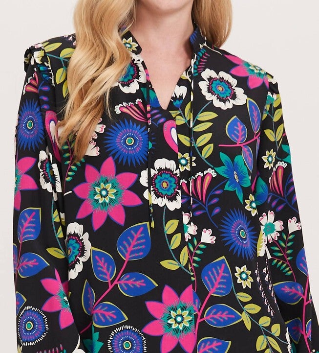 MAGGIE SILK FLORAL BLOUSE IN MULTI, Multi / Purple, hi-res image number 0