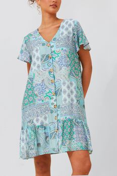 Annick - Sabine Dress A-Line Patchwork Buttons Blue