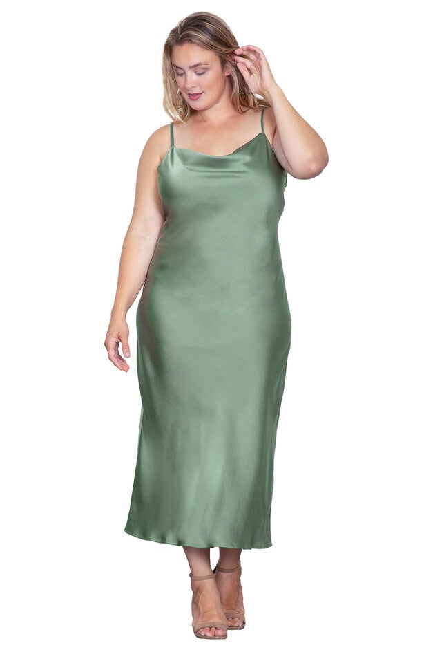 Cowl Neck Midi Tank Dress, Bayleaf / Light Green, alternate image number 3
