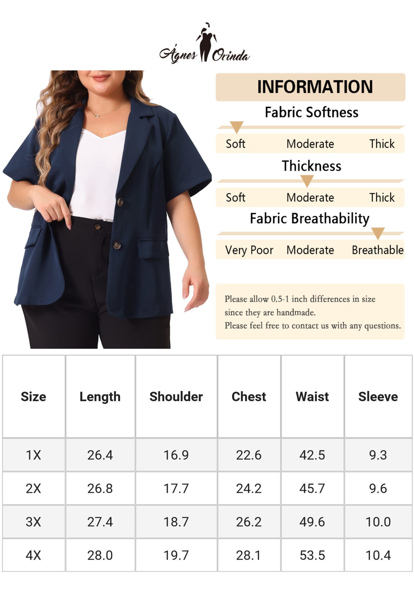 SHORT SLEEVE NOTCHED LAPEL BUTTON WORK BLAZER, Navy Blue / Navy, alternate image number 1