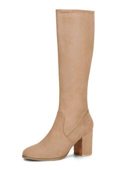 SIDE ZIPPER CHUNKY HEEL KNEE HIGH BOOTS
