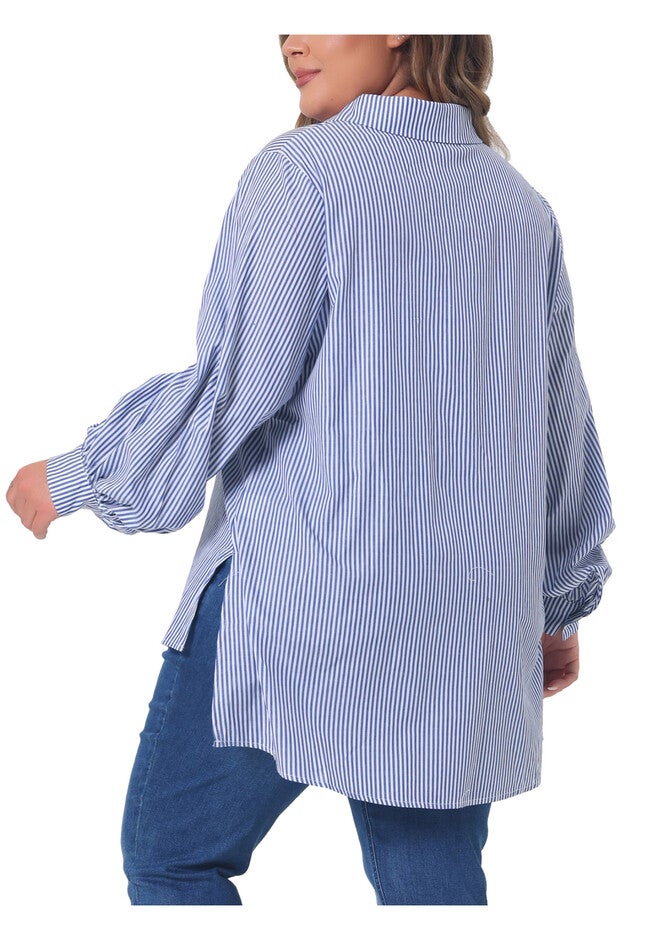 Button Down Collared Long Sleeve Work Striped Shirt, Blue / Light Blue, alternate image number 3