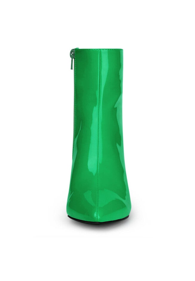 PATENT LEATHER POINTED TOE ZIP ANKLE BOOTS, Green / Light Green, alternate image number 1