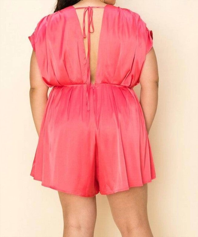DEEP PLUNGE ROMPER IN PINK, Pink / Pink, alternate image number null