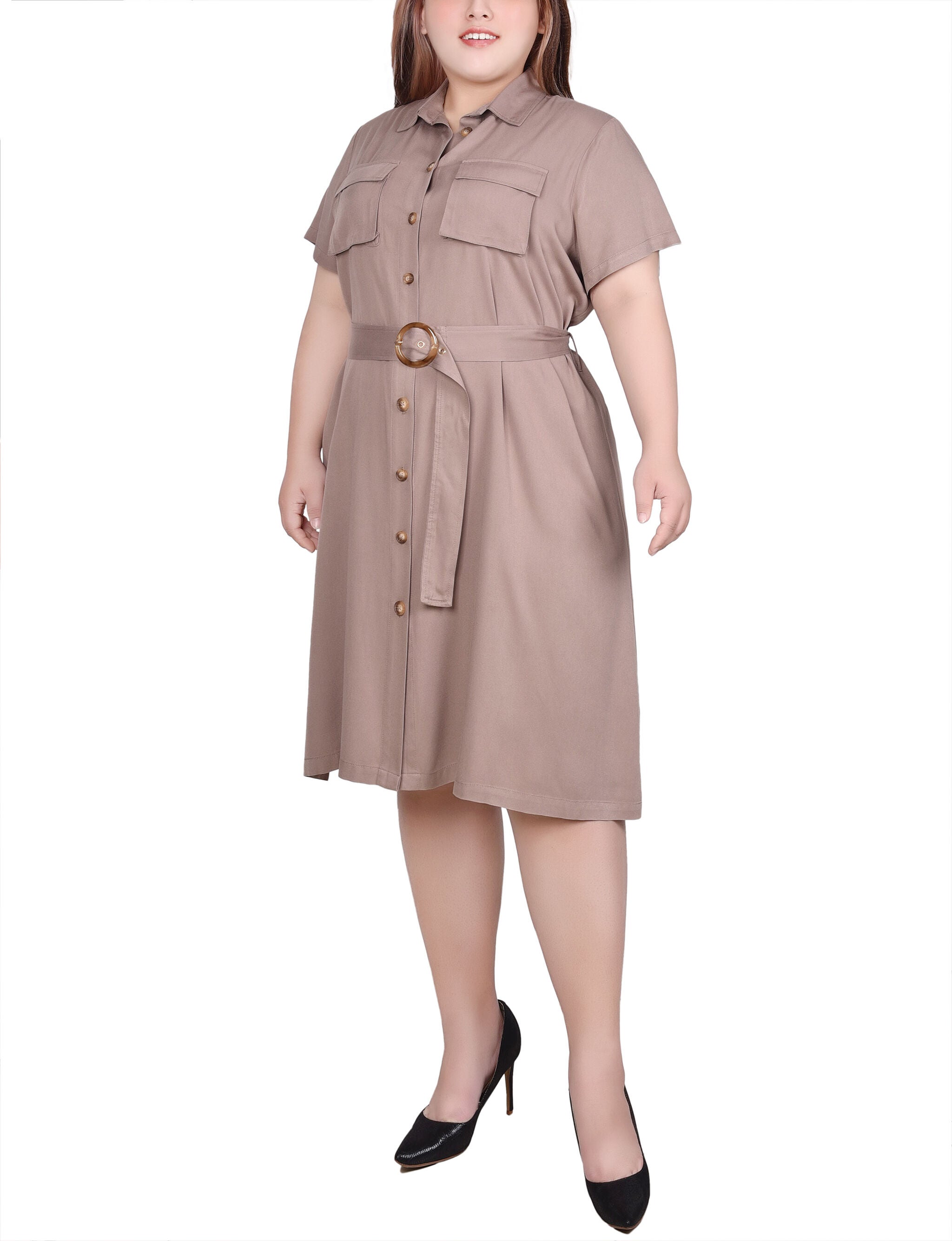 Short Sleeve Safari Style Dress, , alternate image number 5