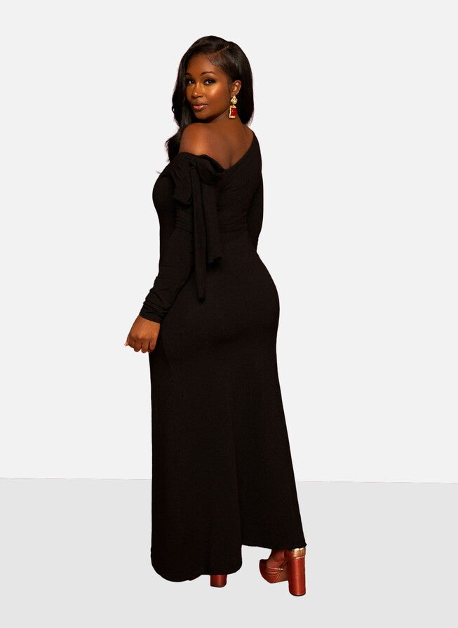 Meira Bow Detail Maxi Slip Dress, Black / Black, alternate image number null
