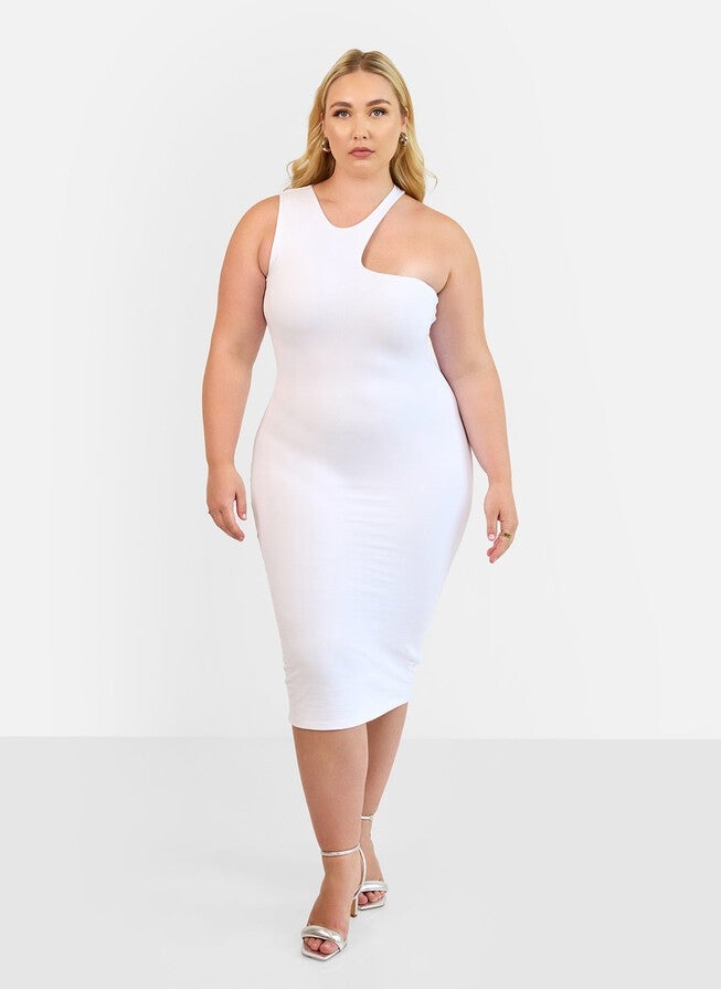 GAURI ASYMMETRICAL BODYCON MIDI DRESS | Dia & Co GAURI ASYMMETRICAL BODYCON MIDI DRESS | Dia & Co