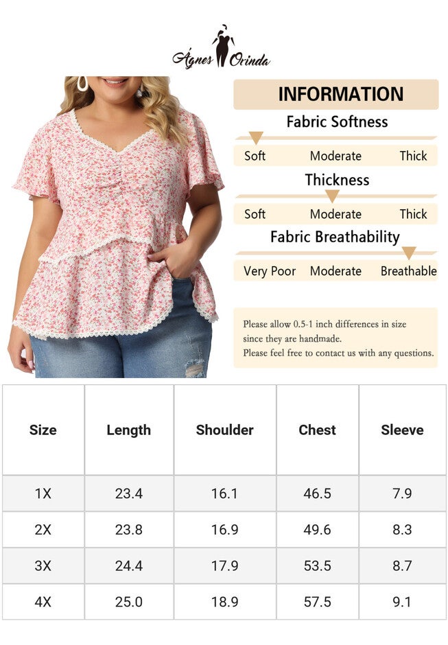 Floral Babydoll Sweetheart Ruffle Short Sleeve Top Tiered Blouse, Pink / Pink, alternate image number null