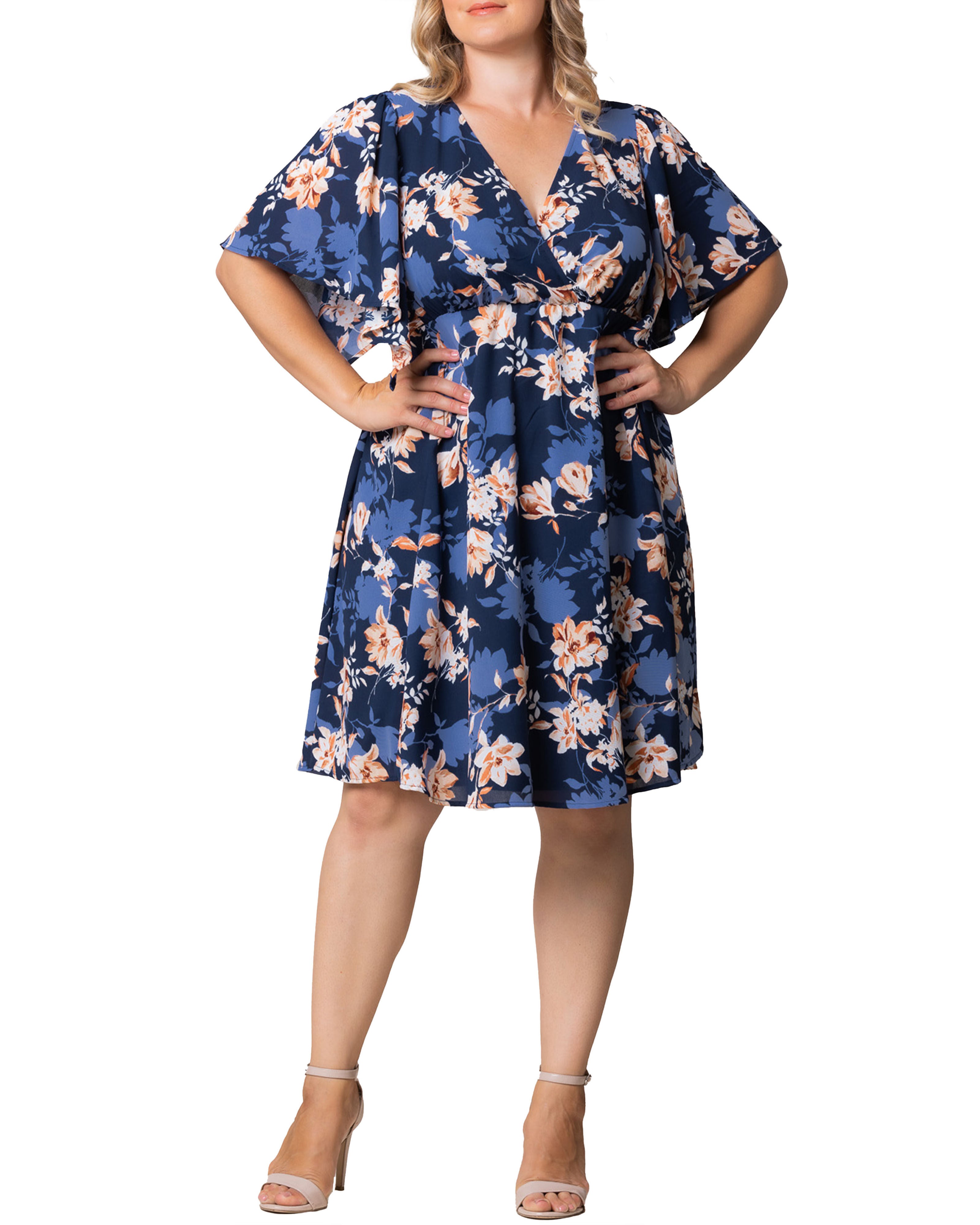 Florence Flutter Sleeve Dress, BLUE BLOSSOM BLISS / Navy, hi-res image number 0