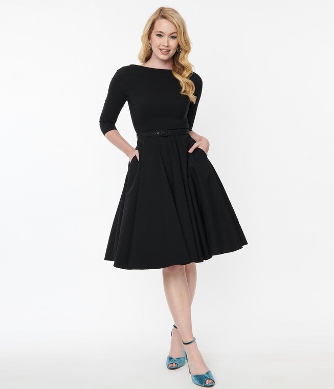 Unique Vintage Black Devon Swing Dress, , alternate image number 7