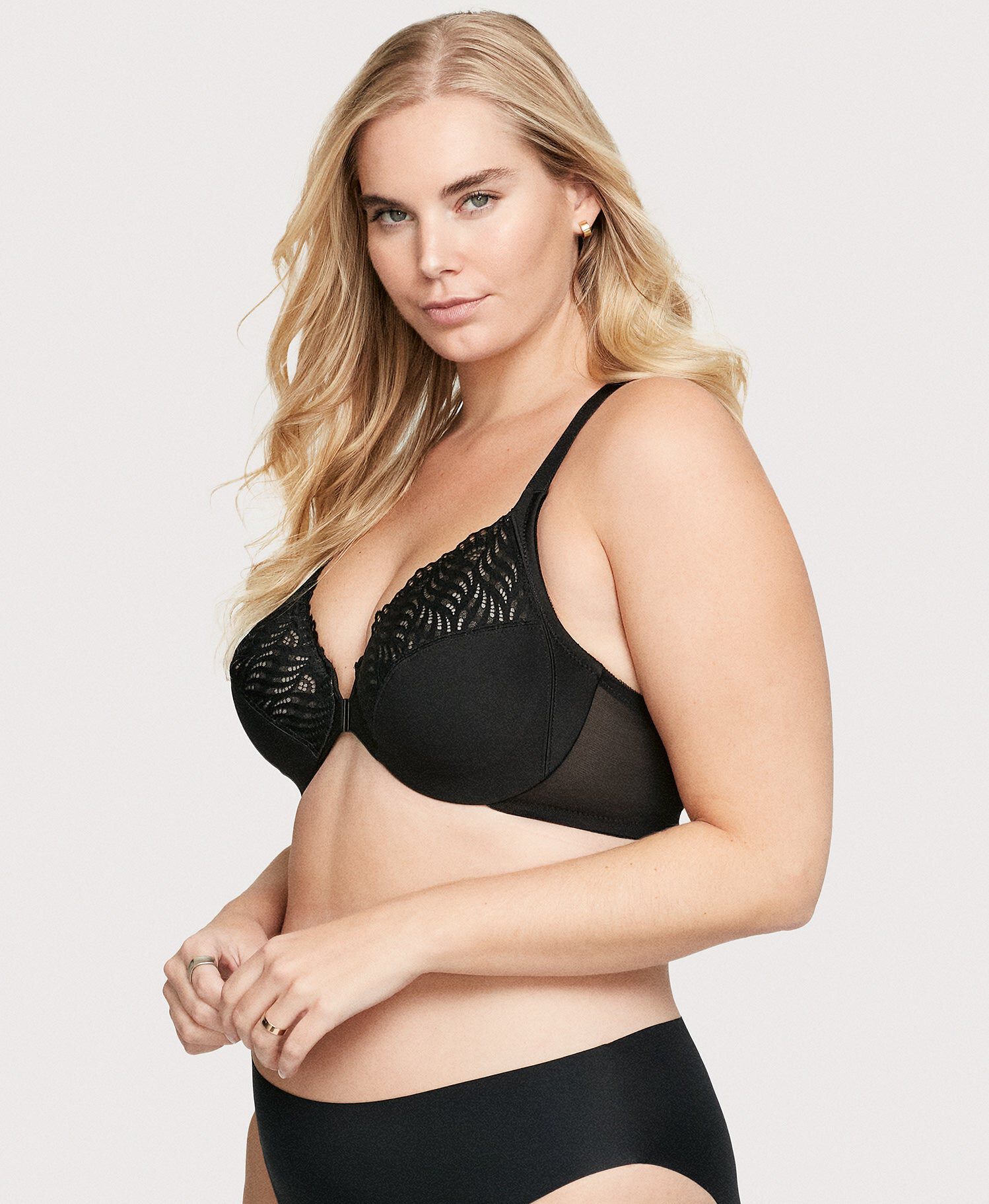 Front-Closure T-Back WonderWire Bra, Black / Black, alternate image number 2