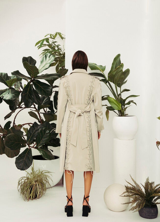 Lace-Up Trench Coat, Cream / Light Grey, alternate image number 4