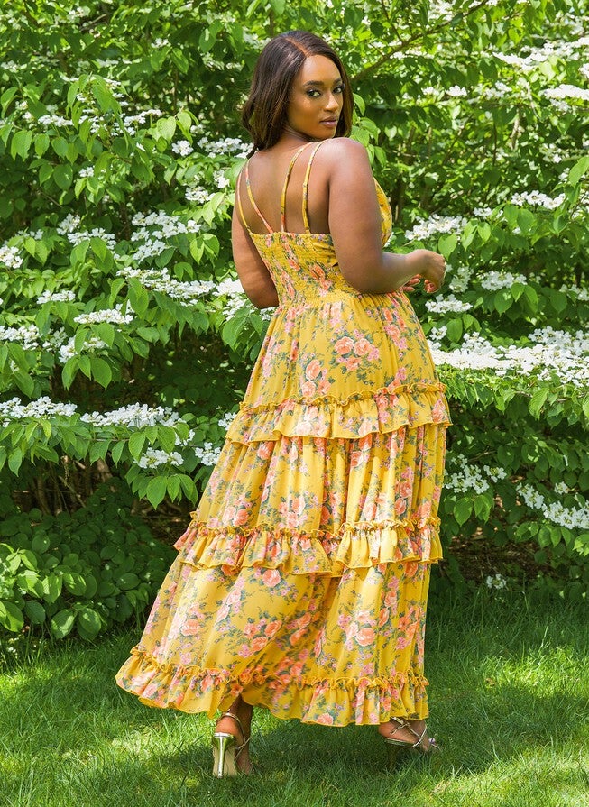 FELICITY FLORAL CUT OUT MAXI SHEATH DRESS, Mustard / Mustard, alternate image number 3