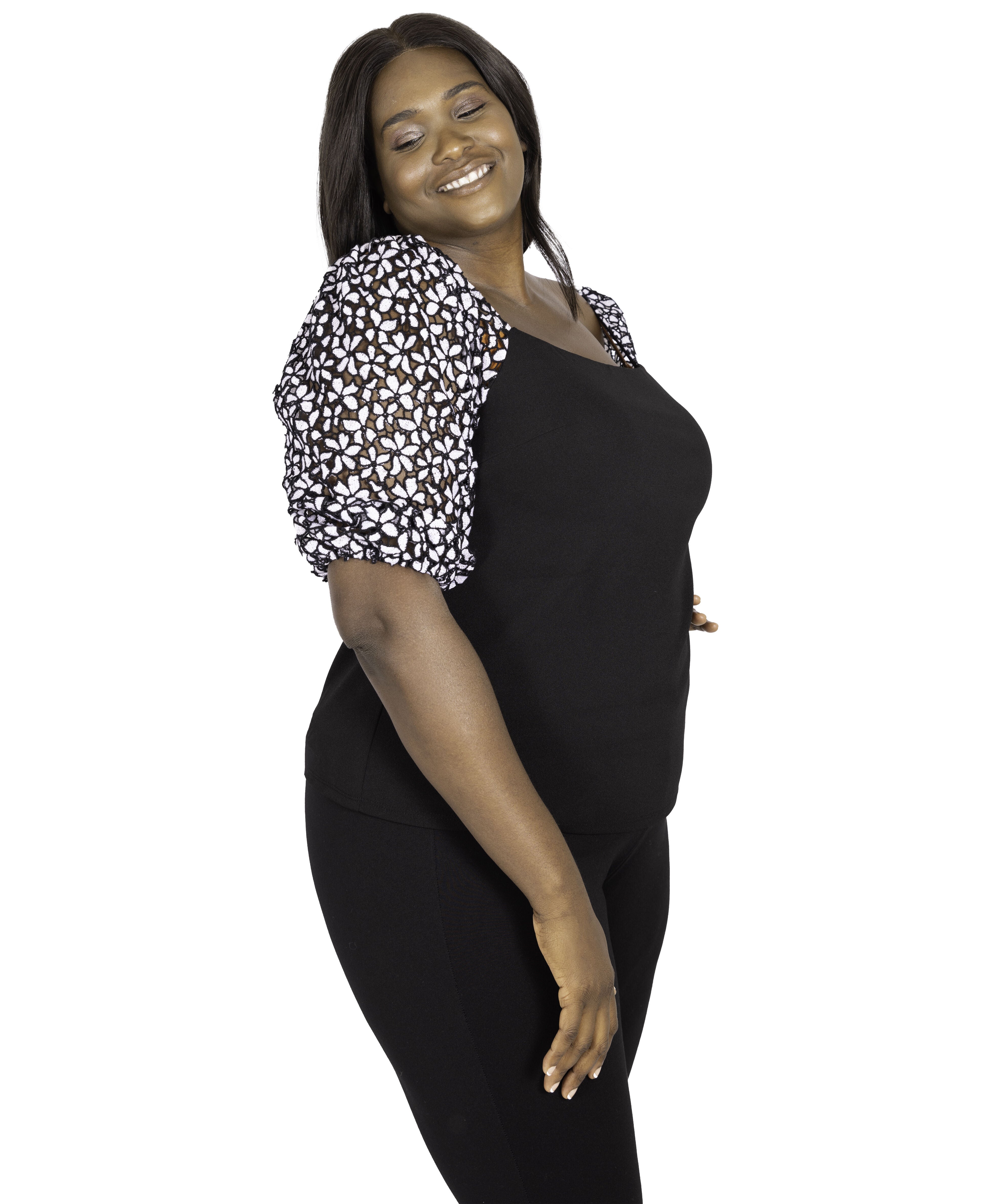 Knit Top with Eyelet Sleeves, black / Black, alternate image number 2