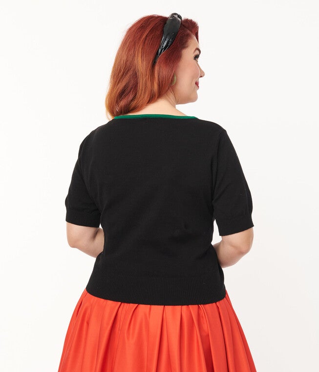 Unique Vintage Black June-O-Ween Embroidered Cropped Dandy Cardigan, , alternate image number null