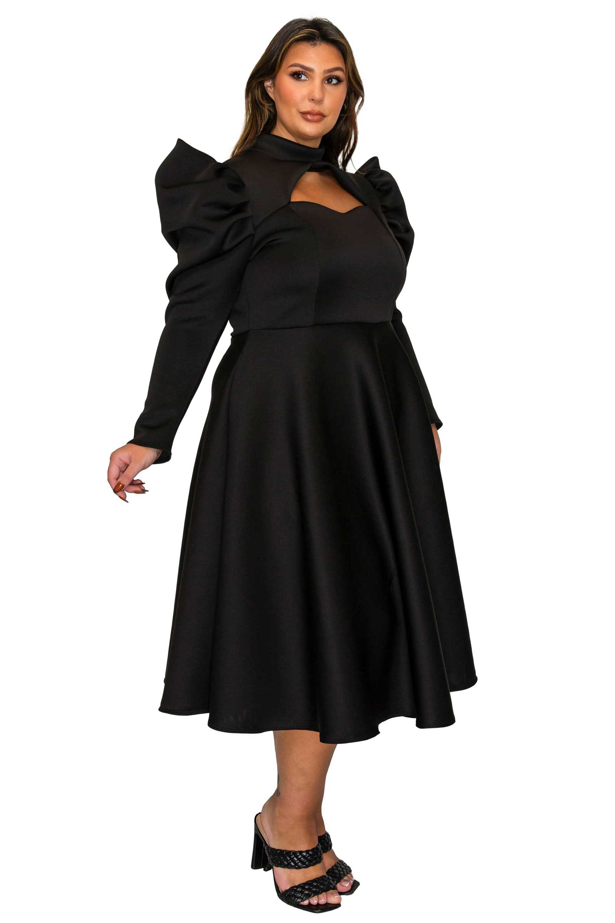 Isabella Neoprene Statement Dress, Black / Black, alternate image number 2