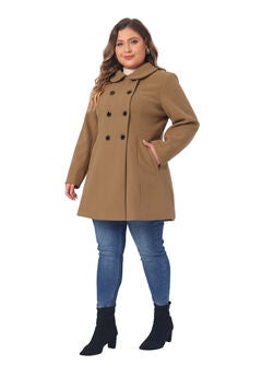 Peter Pan Collar Double Breasted Coat with Pockets